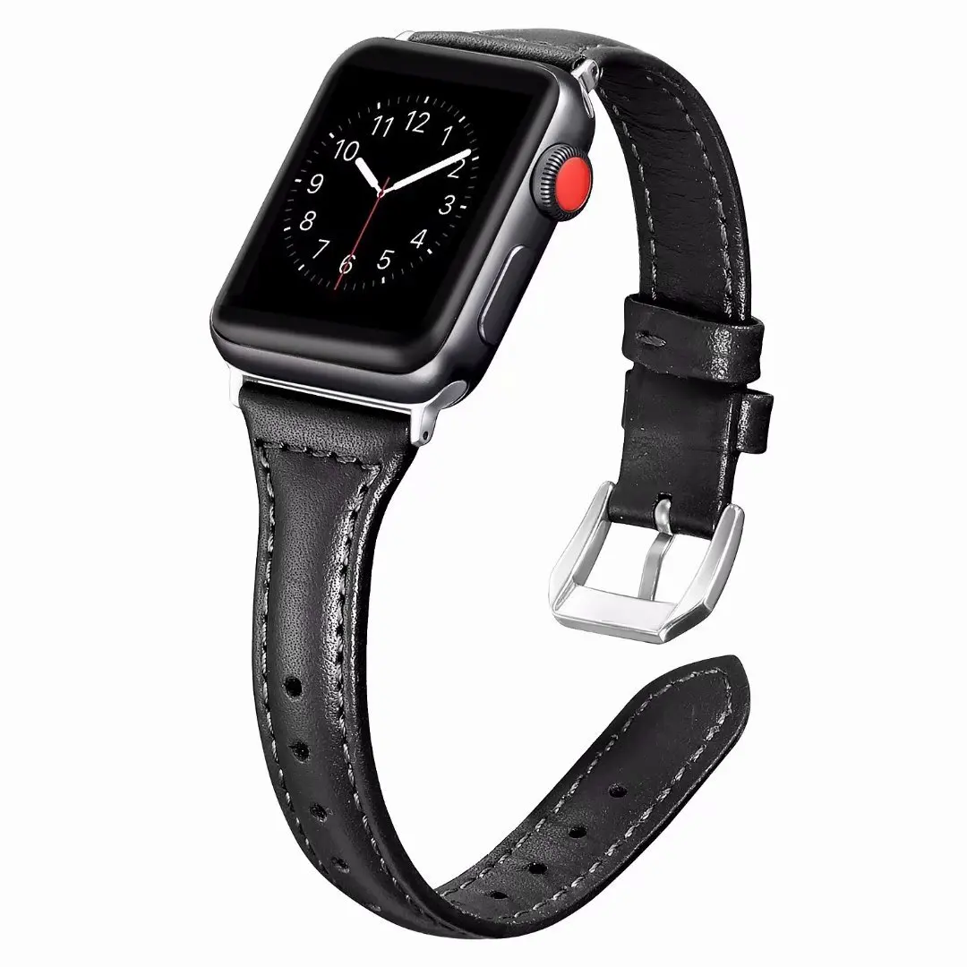 black Кожаный ремешок для Apple Watch для iwatch 38 мм 42 мм ремешок 40 мм 44 мм петля серии 5 4 3 2 1 - Цвет ремешка: black