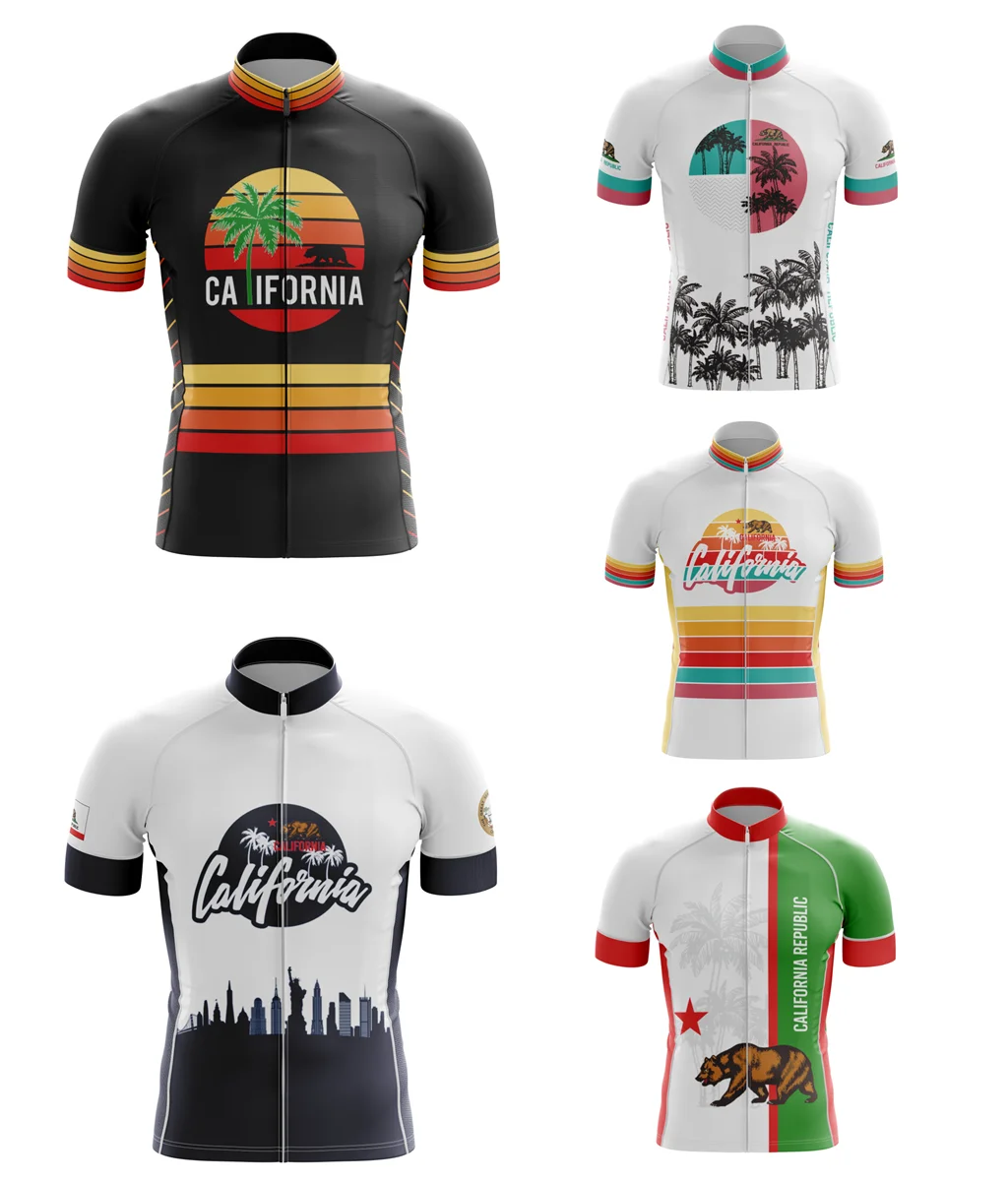 

HIRBGOD Summer Short-Sleeved Breathable Sweatshirt, America California Series, Palm Tree Pattern Men’s Cycling Jersey, TYZ235-01