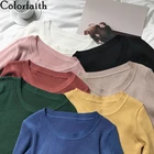 Colorfaith, новинка 2021, осенне-зимние женские свитера с v-образным вырезом, минималистичный Тонкий джемпер, топы в Корейском стиле, одноцветные, SW5516