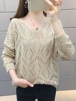 summer pullover women hollow out knitted tops autumn batwing v neck thin female pullovers pull femme sweater tops for women
