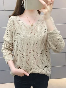 Пуловер женский трикотажный, с V-образным вырезом, летний