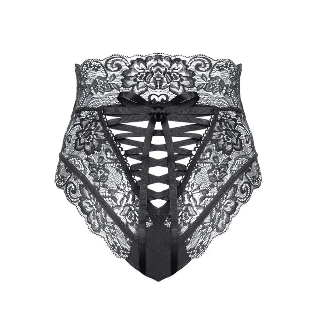 

Ladies Sexy See-through High Waist Hollow out Lace Lingerie G-String Lace Up Transparent Panties Thong Briefs Knickers Plus Size