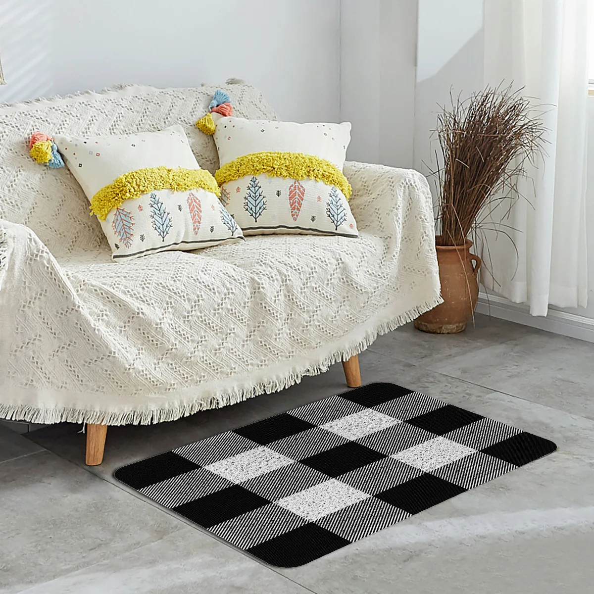 Черно белый мозаичный сетки Buffalo Check прочный резиновый дверной коврик