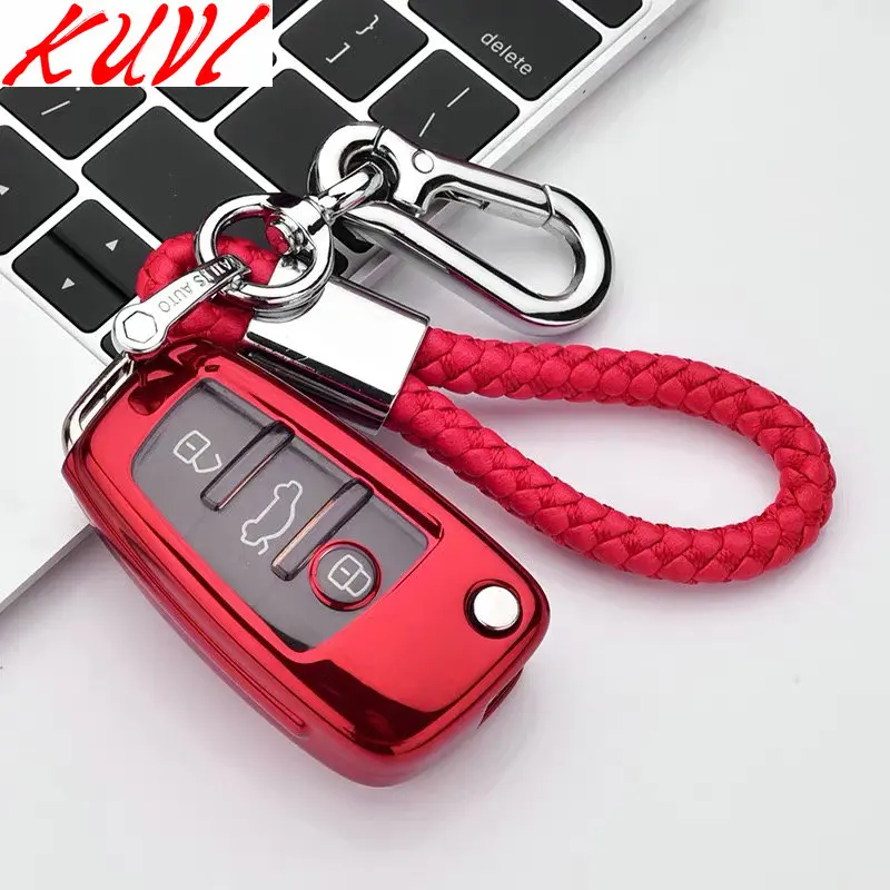 red with keychain Автомобильный стильный мягкий ТПУ авто ключ полный защитный чехол для Audi C6 A7 A8 R8 A1 A3 A4 A5 Q7 A6 C5 автомобильный держатель оболочки автомобиля-Стайлинг - Название цвета: red with keychain