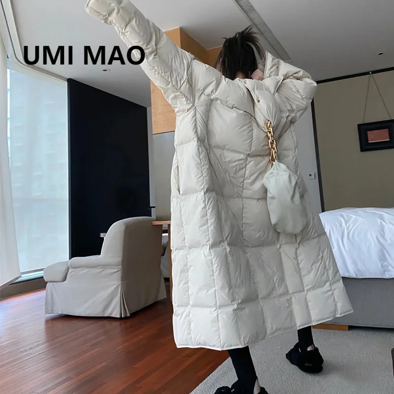

UMI MAO Korean Fashion Down Jacket 2021 New Women's Mid-length Over The Knee 90 White Duck Down Loose Thick Niche Winter Y2K