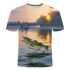 Новинка лета 2021, Мужская футболка для улицы с принтом рыбы, мужской короткий топ с 3D принтом для рыбалки, мужская повседневная футболка для рыбалки с 0 воротником