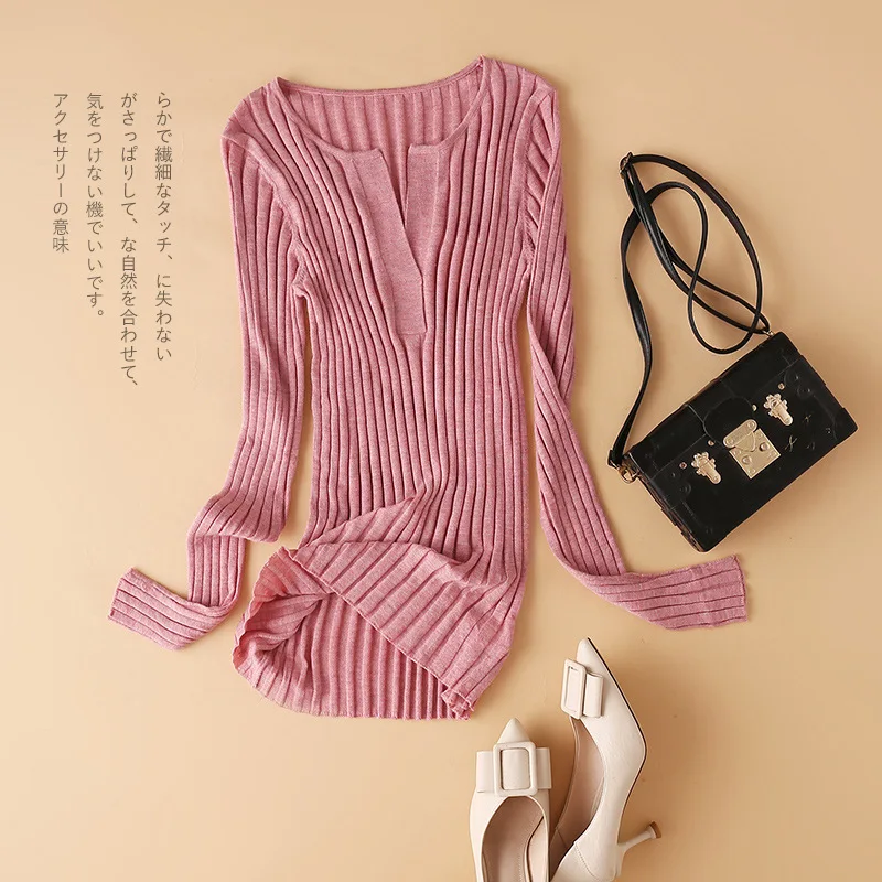 

Elasticity Sweaters V-Neck Office High Lady Wool Blend Free Shipping Items for Fall Clothes Women