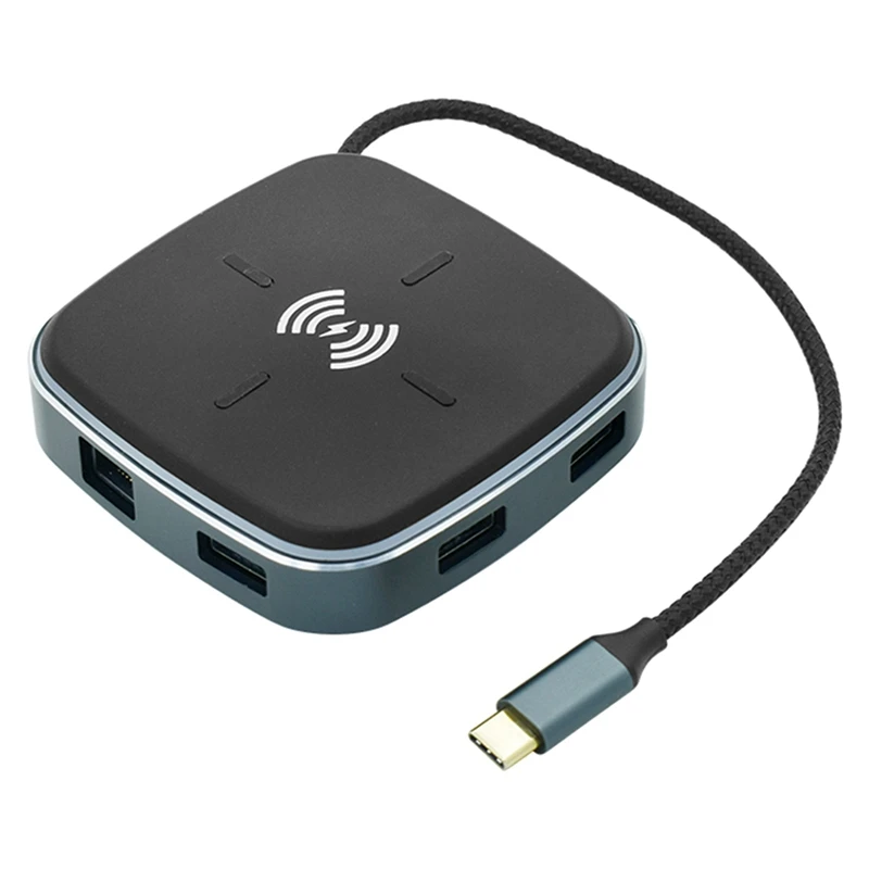 

Док-станция USB Type-C6 в 1, высокоскоростная док-станция USB3.0, поддержка беспроводной быстрой зарядки