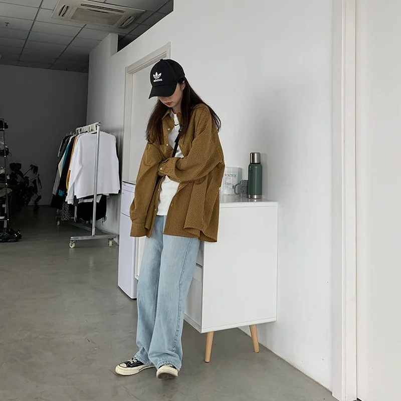 

Shirts Women Plaid Loose Turn Down Collar Vintage Boyfriend Streetwear All-match Harajuku Leisure Students Unisex Newly Female