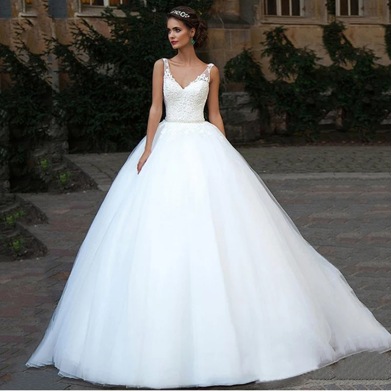 

YILIBER New simple wedding dress backless sleeveless design chiffon lace bride dresses princess dress plus size tailor-made