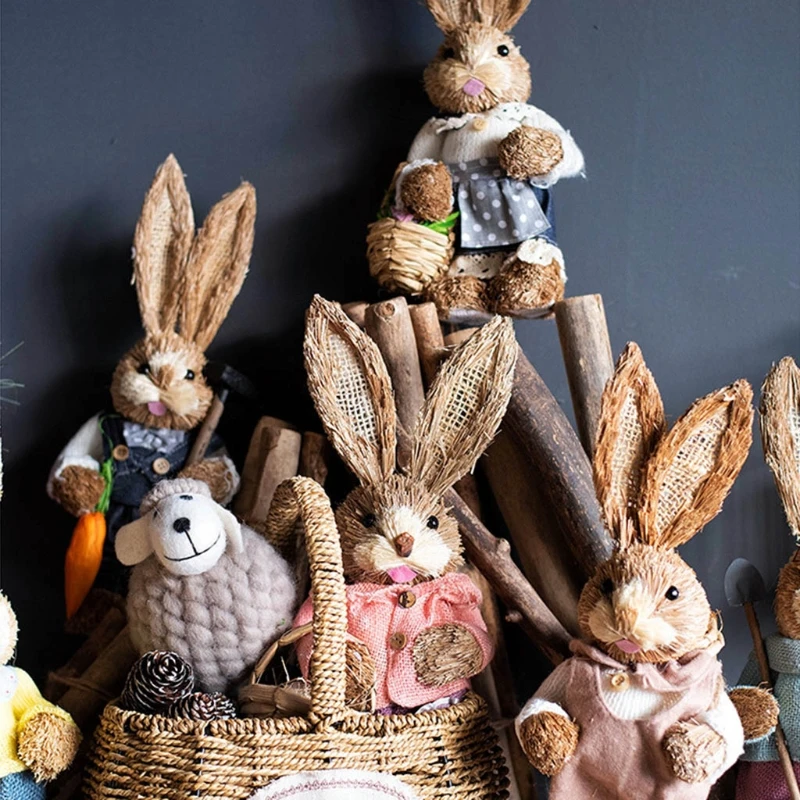 

Cute Straw Rabbit Bunny Easter Decorations Holiday Home Garden Wedding Ornament Photo Props Crafts
