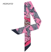 bag scarf 2019 new brand zebra striped small silk scarf for women print headband handle bag ribbons small long scarves tie