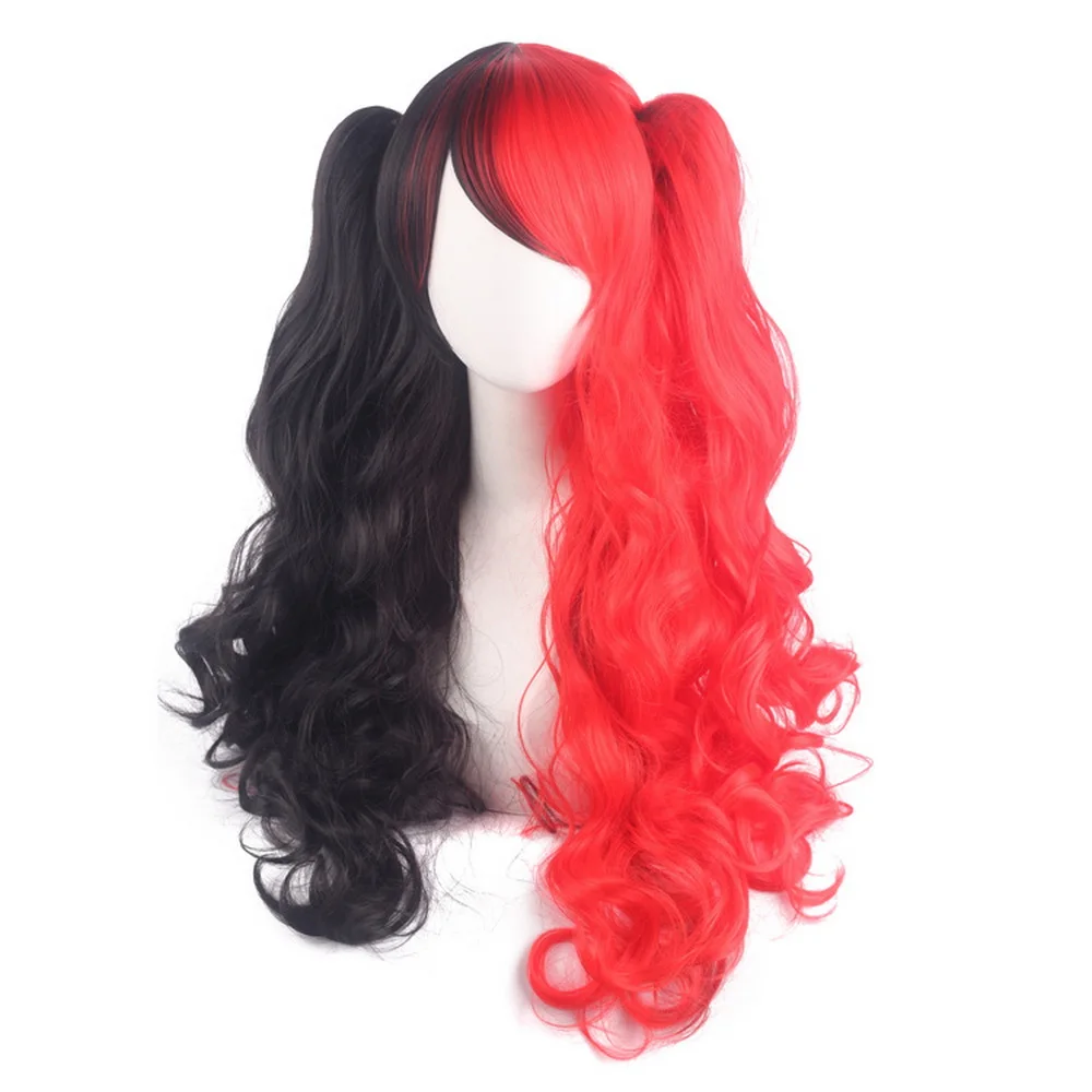 Ful Long Curly Wig With Claw Ponytail Lolita Synthetic Hair Black Red Auburn Pink Blue Halloween Party Wigs For Women