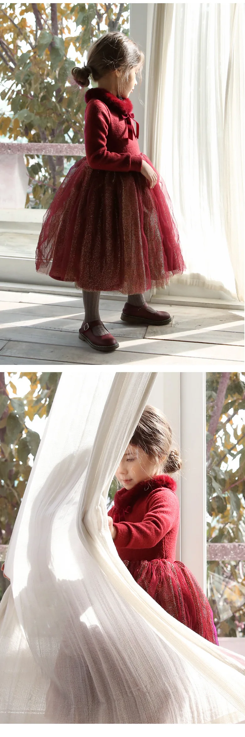 Бархатное платье принцессы на Рождество и год; красные вечерние длинные платья для девочек; Новинка года; сезон зима