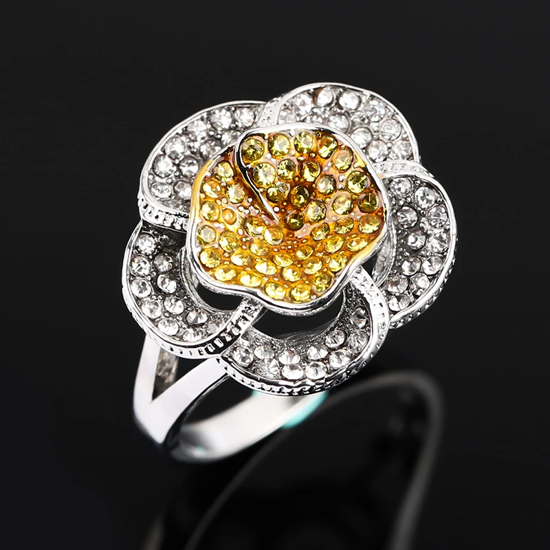 

Fashion Hollow Flower Rings for Women Striped Silver Engagement Filled Crystal Ring Elegant Luxury Jewelry Wholesale
