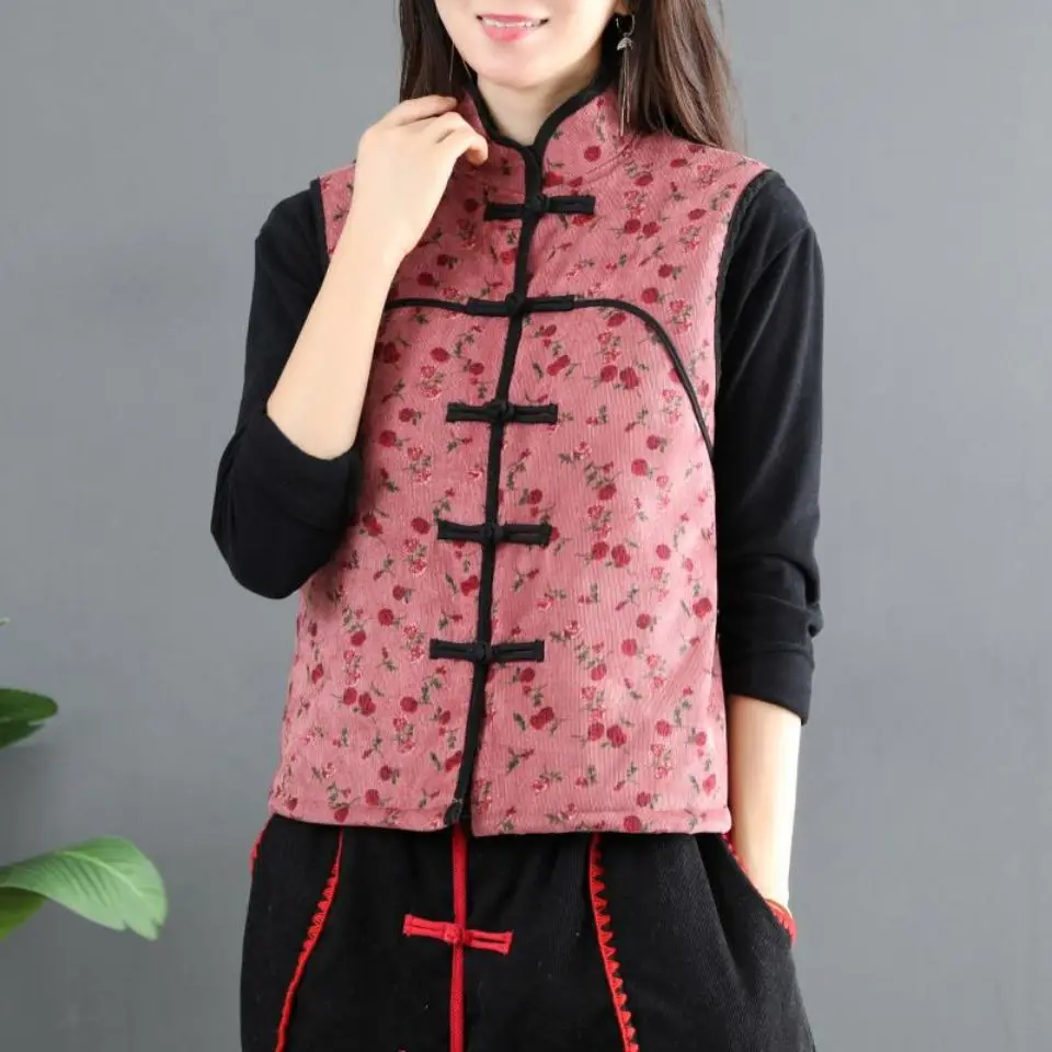 Женский топ без рукавов с цветочным принтом и воротником-стойкой | Блузы