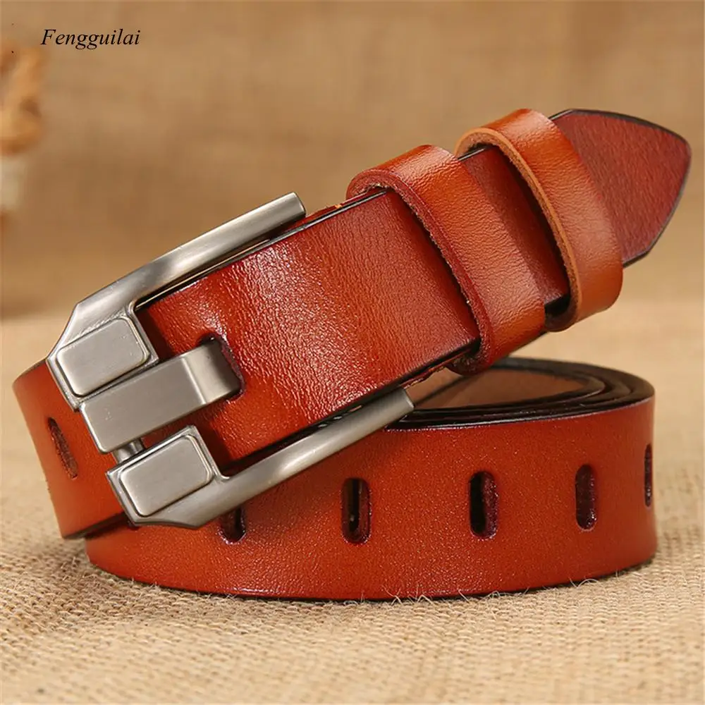 Red Women Pin Buckle Real Leather Belts for Jeans Leather Cowskin High Quality Solid Ladies Belt 110Cm