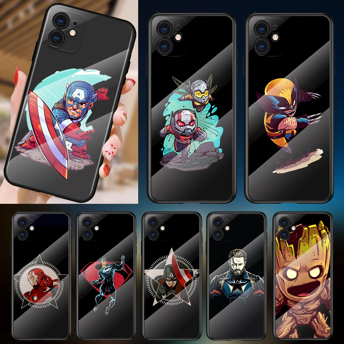 

Tempered Glass Cover Marvel Art Cartoon For Apple iPhone 12 11 8 7 6 6S XS XR SE X 2020 Pro Max Mini Plus Phone Case