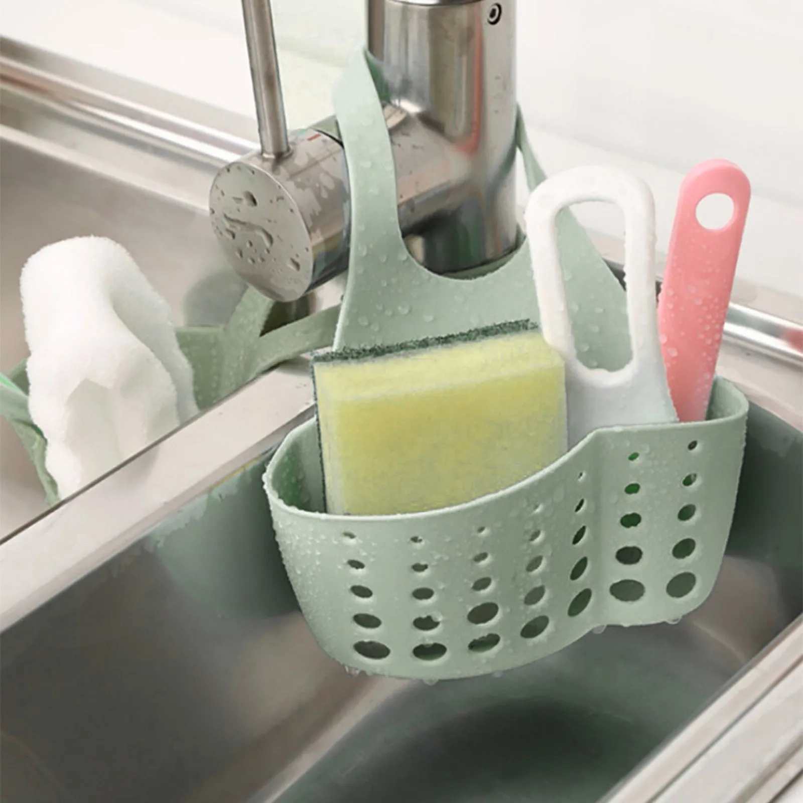 

Portable Kitchen Sink Shelf Sponge Drain Rack Silicone Storage Basket Bag Faucet Holder Bathroom Holder Kitchen Accessorie