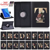 initial name rotating tablet case for huawei mediapad t3 10 9 6t5 10 10 1 26 letter leather stand cover case free stylus