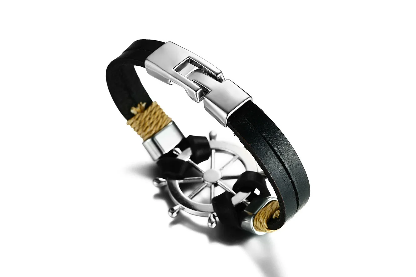 

GorGor 2020 High Quality Alloy Ship Helmsman Rope Black Brown Color Trendy Bracelet for Business Men Jewelry Gift BL289