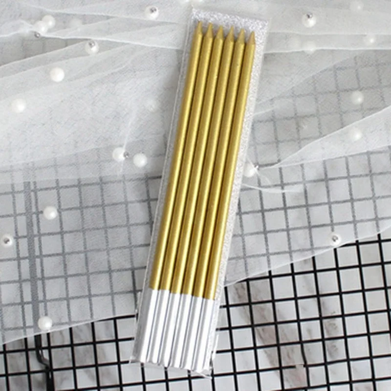 6 шт Золотые длинные узкие брюки для торта в форме свечи набор безопасных детская