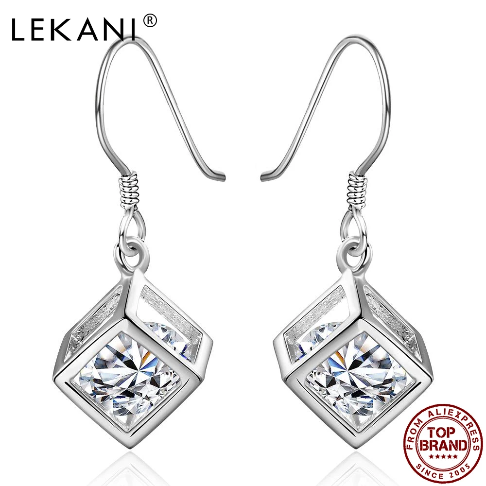 

LEKANI Geometric Creative Design Stud Earrings For Women Simple Zircon Earrings Fashion Romantic Anniversary Day Gifts 2021 New