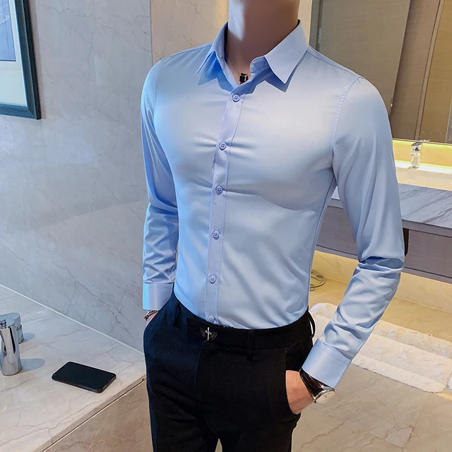 

Plain Weave Shirt Business Formal Wear Long Sleeve Casual Slim Fit Fall 2021