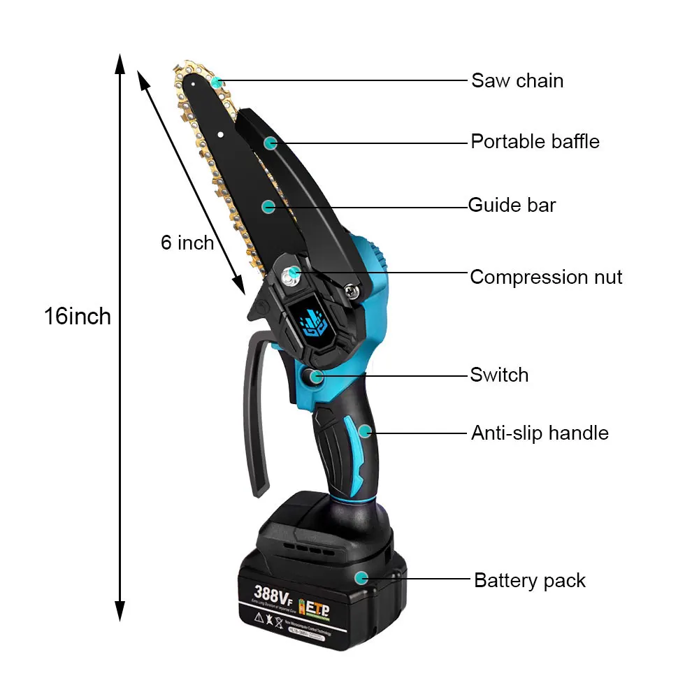 

20V 6 Inch Brushless Chainsaw 1200W Cordless Mini Electric Logging Saws for Woodworking/Garden Pruning For Makita 18V Battery
