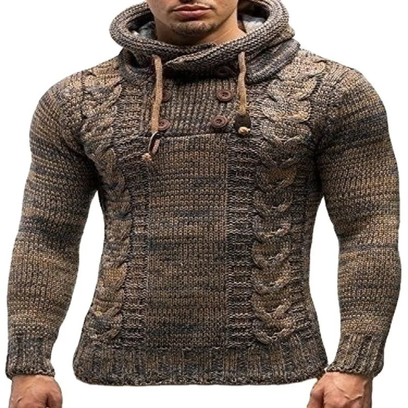 

Men Clothing 2020 Fall/winter Men's Slim High Neck Hooded Pullover Plus Size Knitted Sweater Men