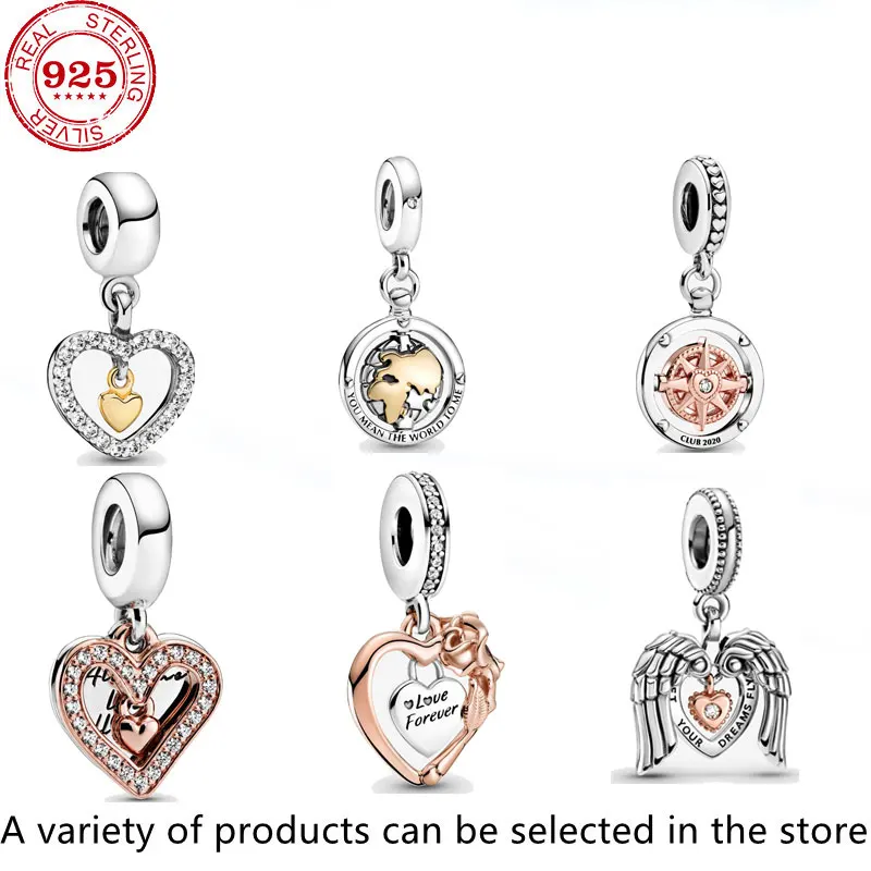 

100% 925 Sterling SILVER charms tree shape Beads Love Heart Charms fit Original Pan Bracelet silver 925 jewelry