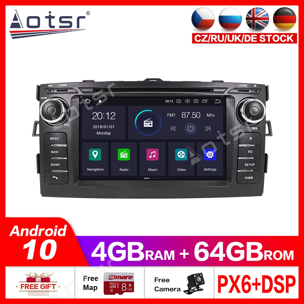 Android10.0 4 Гб + 64 ГБ Автомобильный dvd плеер мультимедийное радио GPS для Toyota Auris 2006 2012