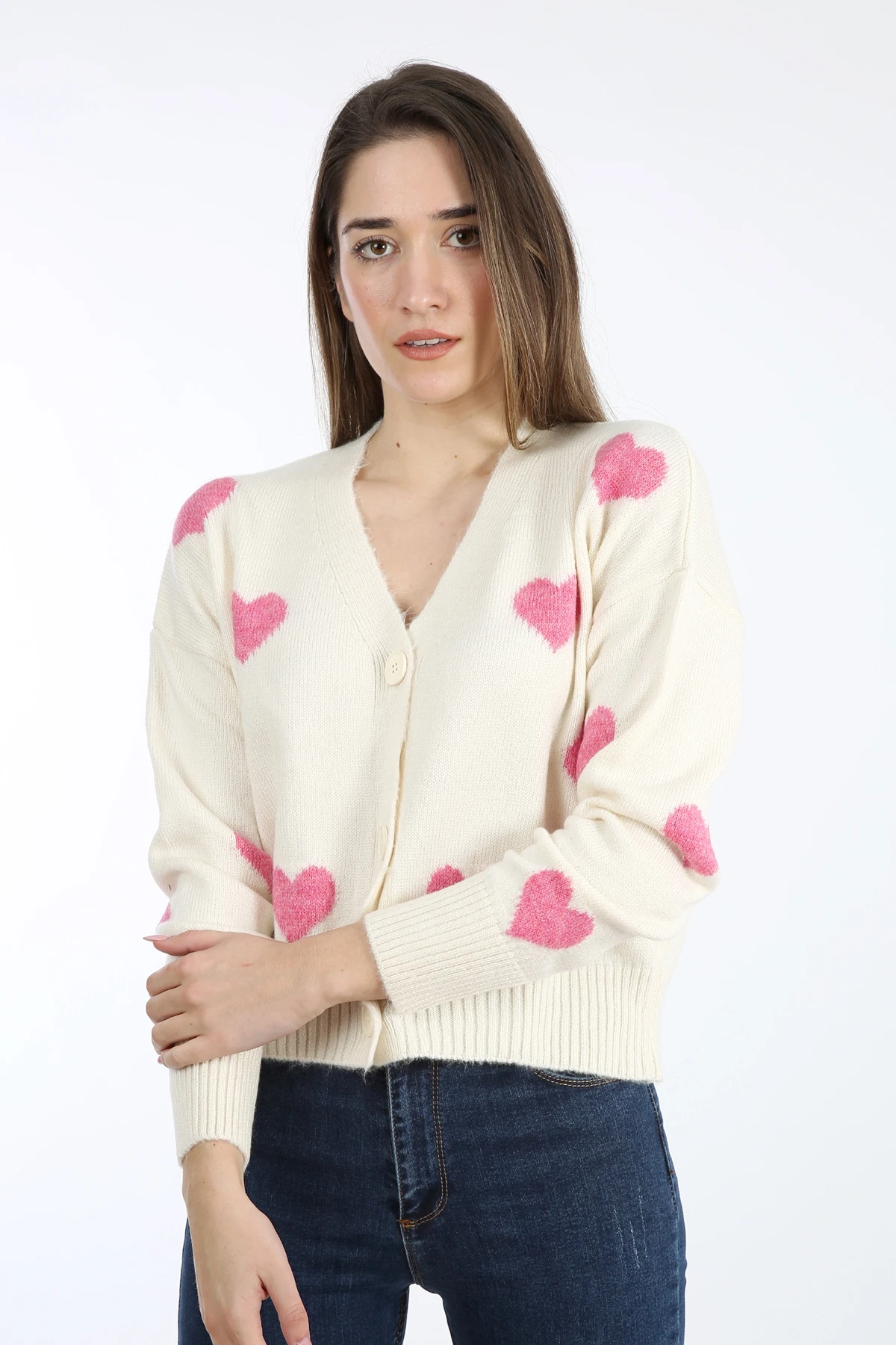 

3 BUTTON HEART PATTERN WOMEN KNITWEAR CARDIGAN