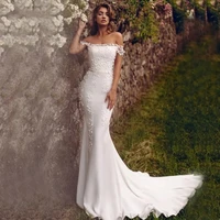 elegant boat neck wedding dresses mermaid 2021 lace sexy backless bridal gown with train belt robe de mari%c3%a9e custom made