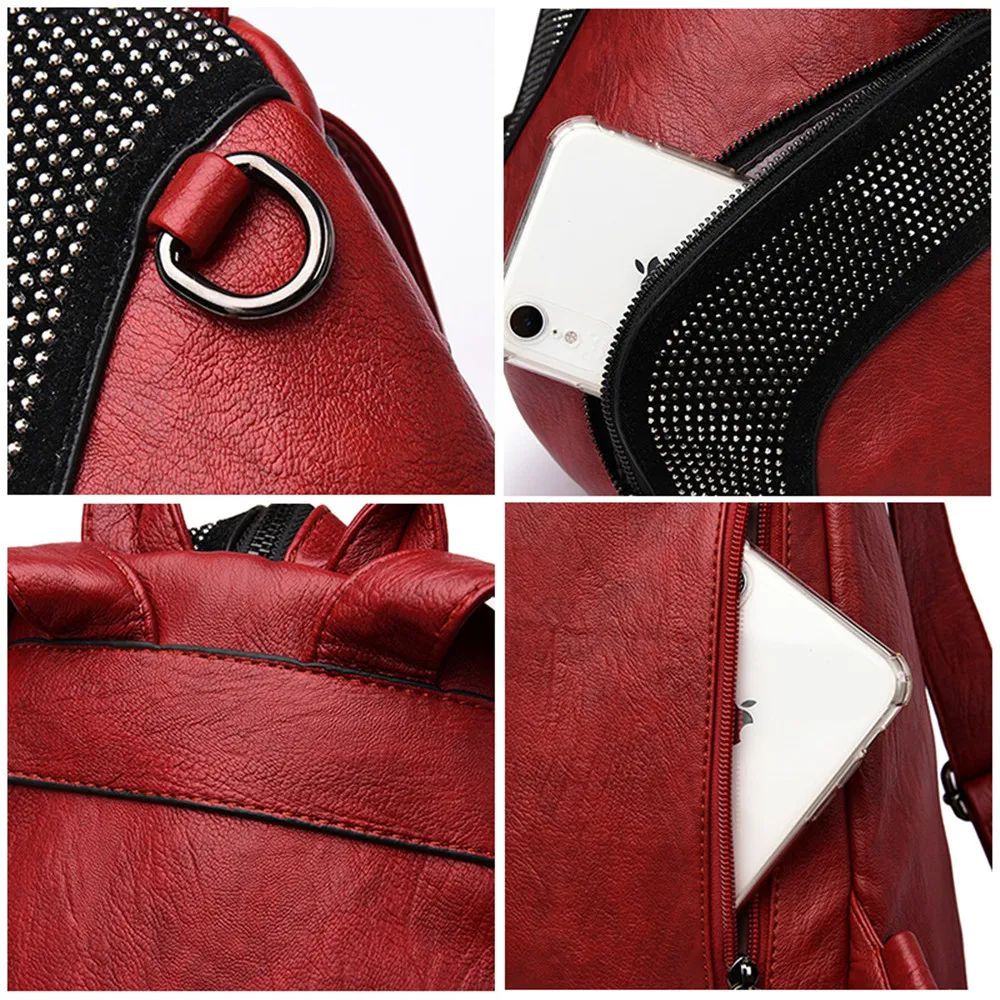 Женский кожаный рюкзак женский со стразами сумка на плечо высокое качество