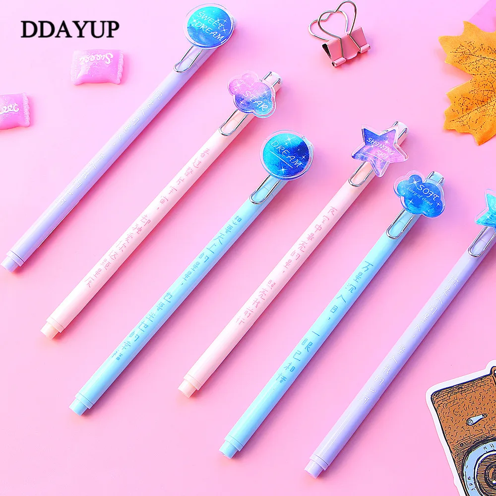 2 шт. 0 5 мм цветная гелевая ручка с зажимом звездного неба авторучка Escolar Papelaria для