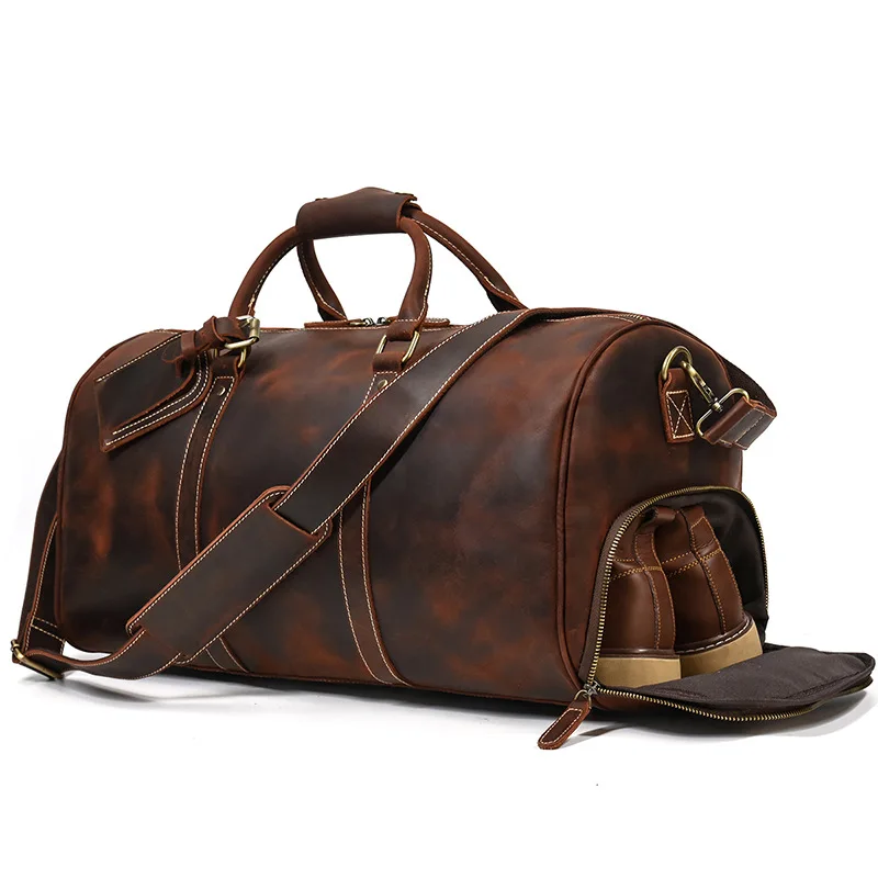 Men's leather travel bag natural leather retro duffel bag cowhide 20 inch handbag leisure gym bag new