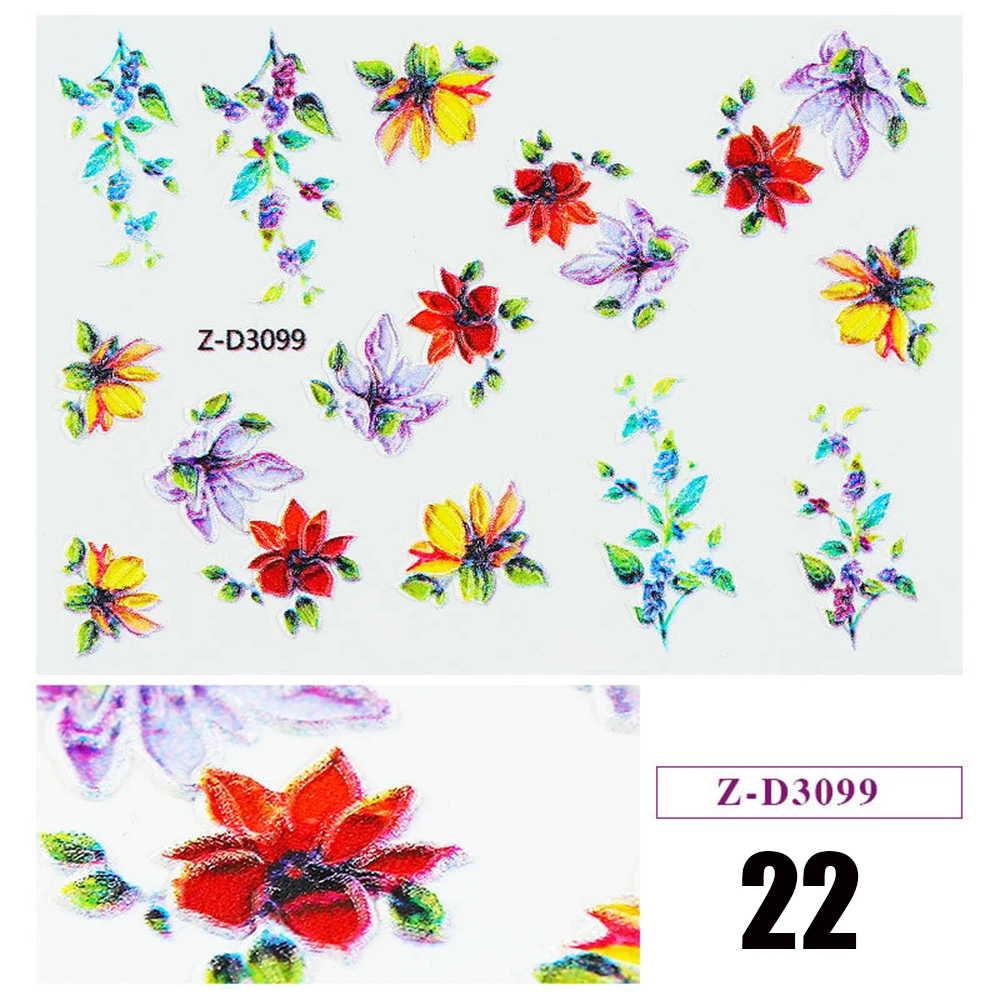 22 1pc 5D Acrylic Engraved Flower Nail Sticker Embossed Flower Water Decals Empaistic Nail Water Slide Decals 22 Styles DIY Nail Ar - Цвет: 22