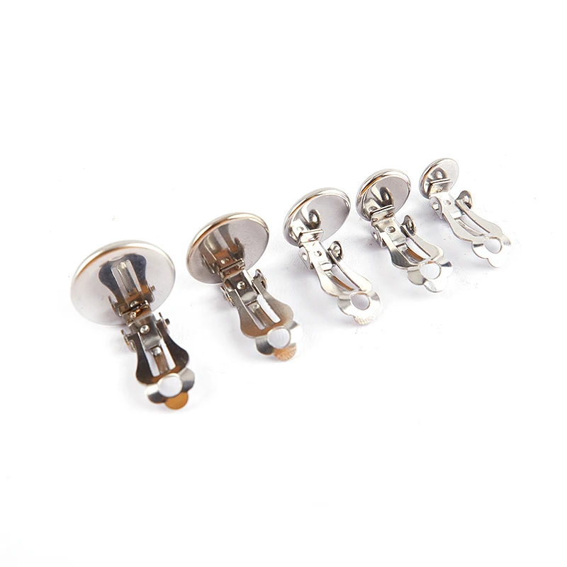 

10pcs Stainless Steel Ear Clip Blank Connector Tray 6/8/10/12/14mm For Cabochons Jewelry Making