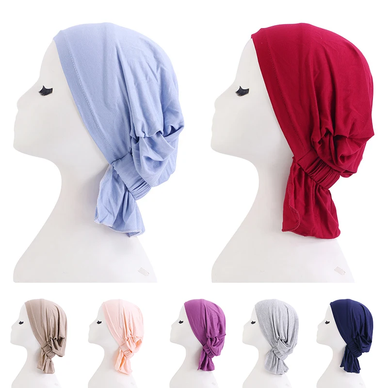 

Soft Cotton Muslim Turban Hat Inner Hijab Caps Islamic Underscarf Bonnet Cap Elastic India Hat Headwrap Women Turbante Hat Mujer