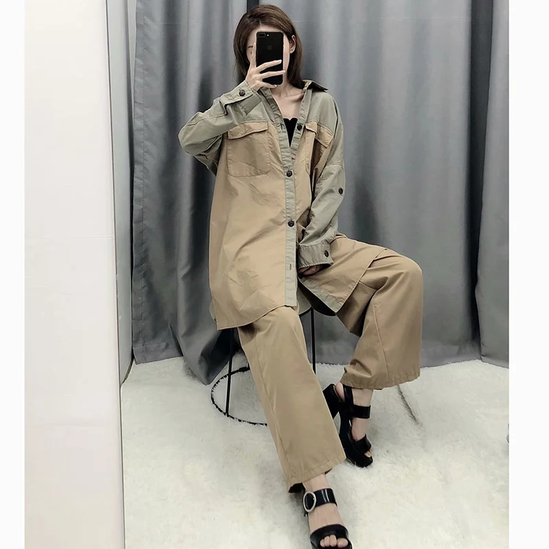 

2020 spring summer autumn new plus size khaki zaraing-style za women blouse shirt sheining women female blouse shirt 5854/269