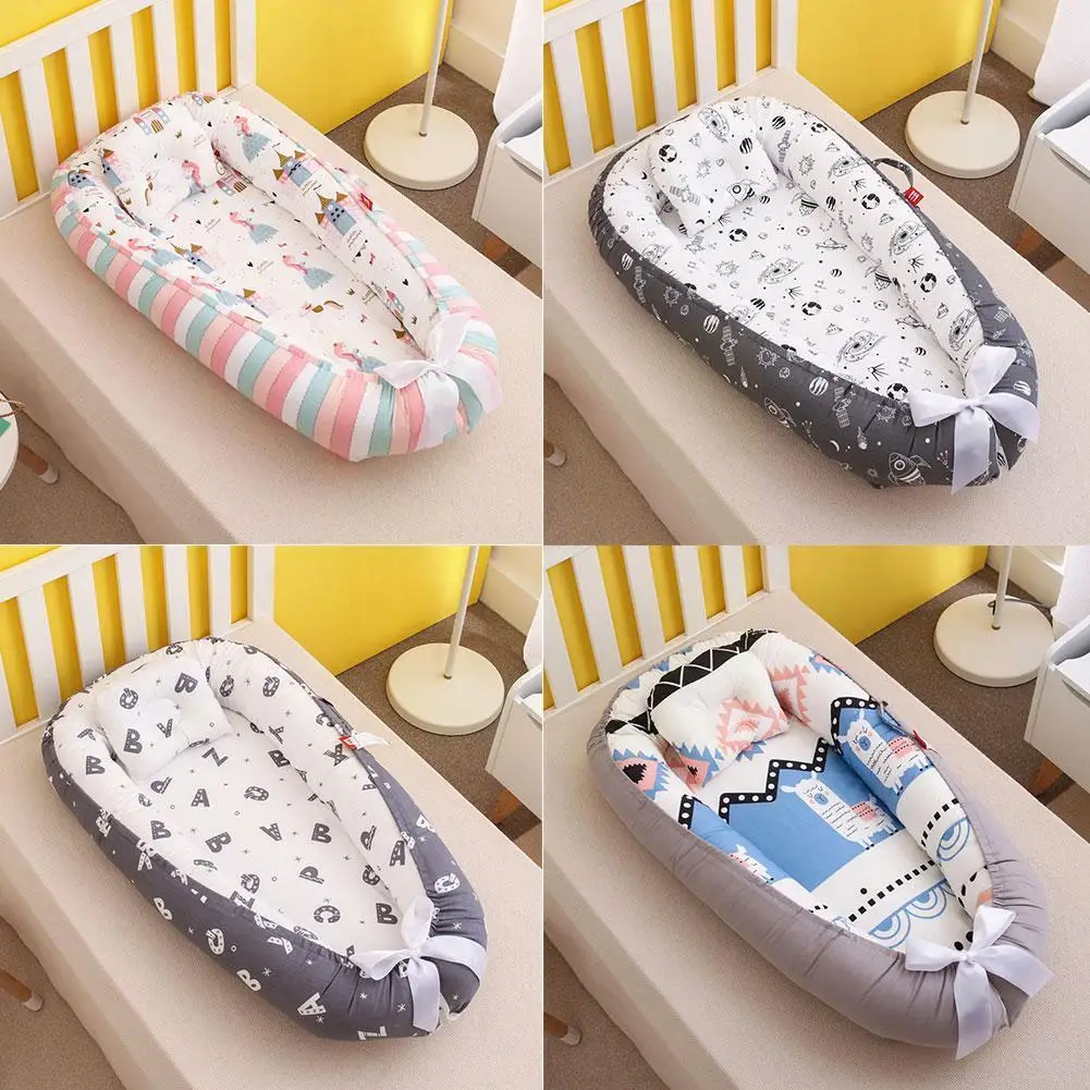 

Baby Nest Bed With Pillow 85*50cm Portable Crib Travel Bed Infant Toddler Cotton Cradle for newborn Baby Bed Bassinet Bumpe E1j0