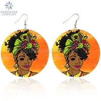 somesoor vintage afro ethnic fabric styles wooden drop earrings black tribal loops african map curls hairs printed for women