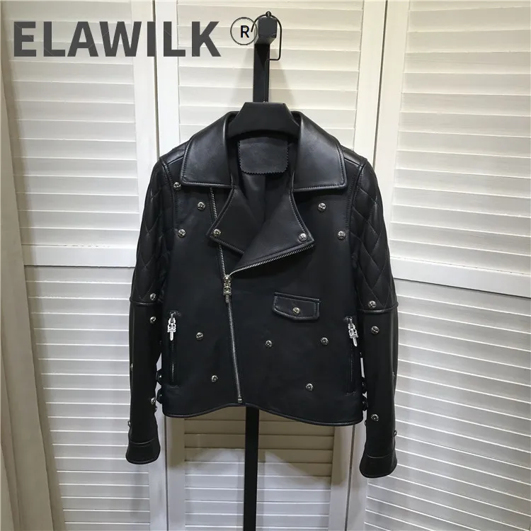 

Spring Autumn Chic women's brand new design high quality genuine leather rivets jackets Fashion real leather biker jackets B639