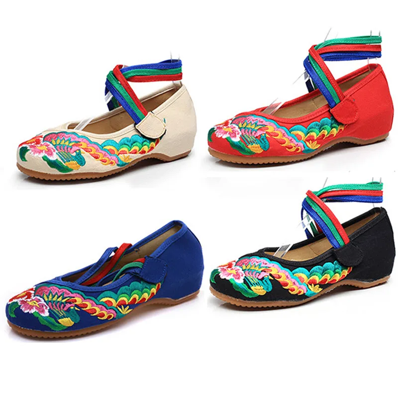 Туфли женские тканевые с вышивкой удобная повседневная обувь в китайском стиле
