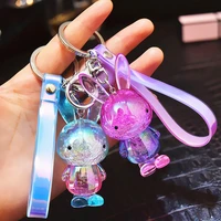 new creative gradient cute bugs rabbit double color acrylic keychain colorful leather rope 2021 christmas birthday gift
