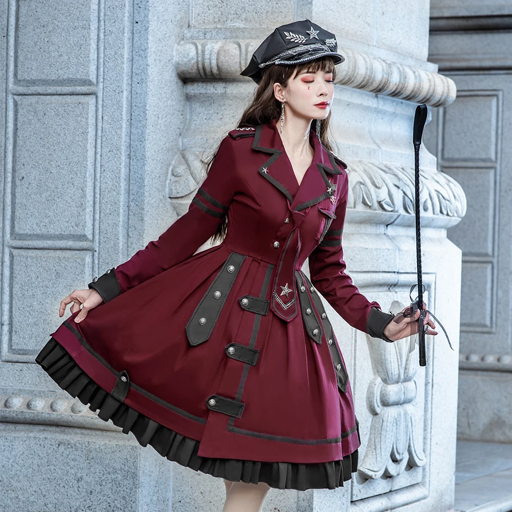 Melonshow Military Lolita Dress Red Plus Size Gothic Lolita Skirt Victorian Dress Women Kawaii Clothes Lolita Uniform Girls
