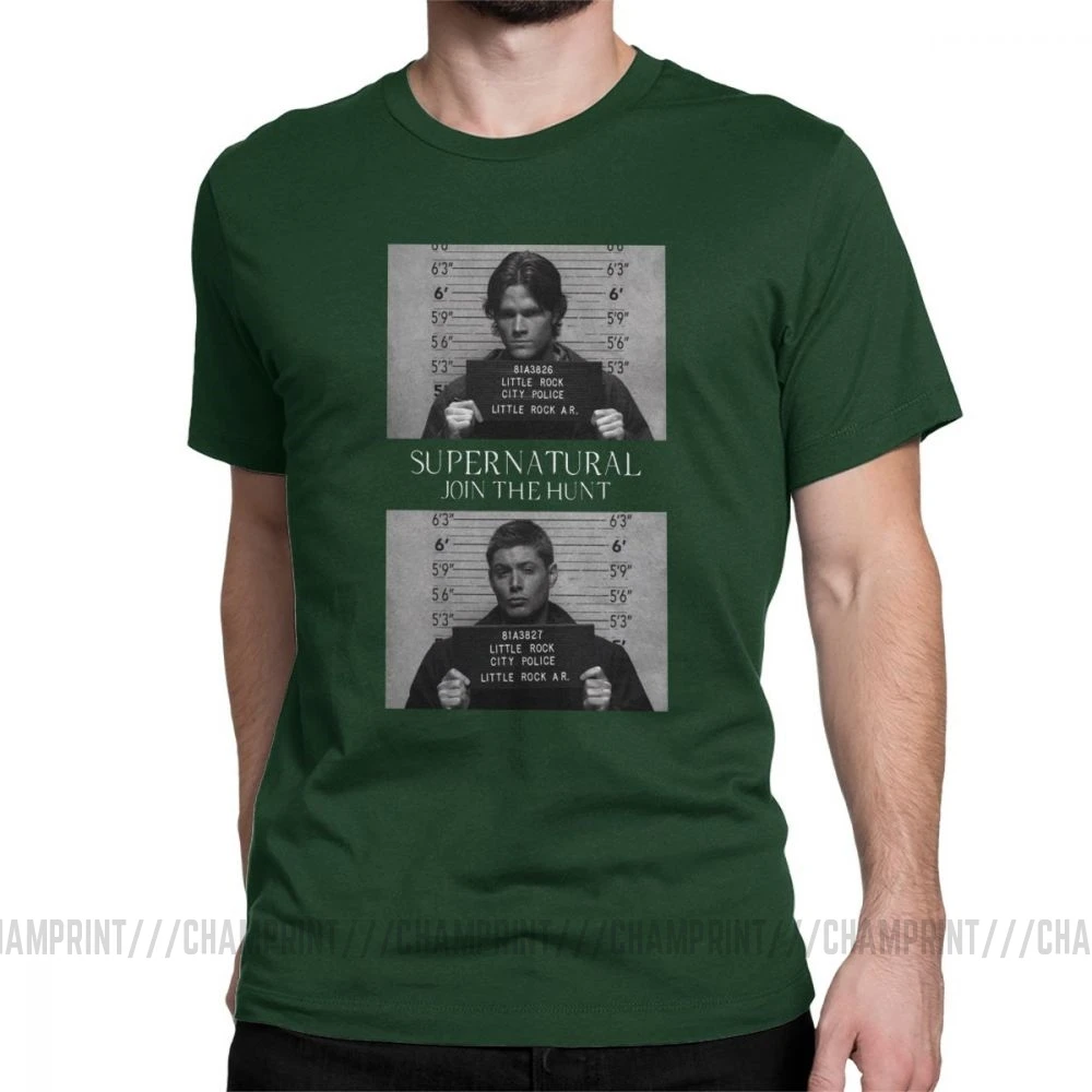 Сверхъестественная футболка Mugshot's Spn Brothers Angel Футболка мужская размера плюс одежда сумасшедшая футболка с круглым вырезом очищенный хлопок - Цвет: Forest Green