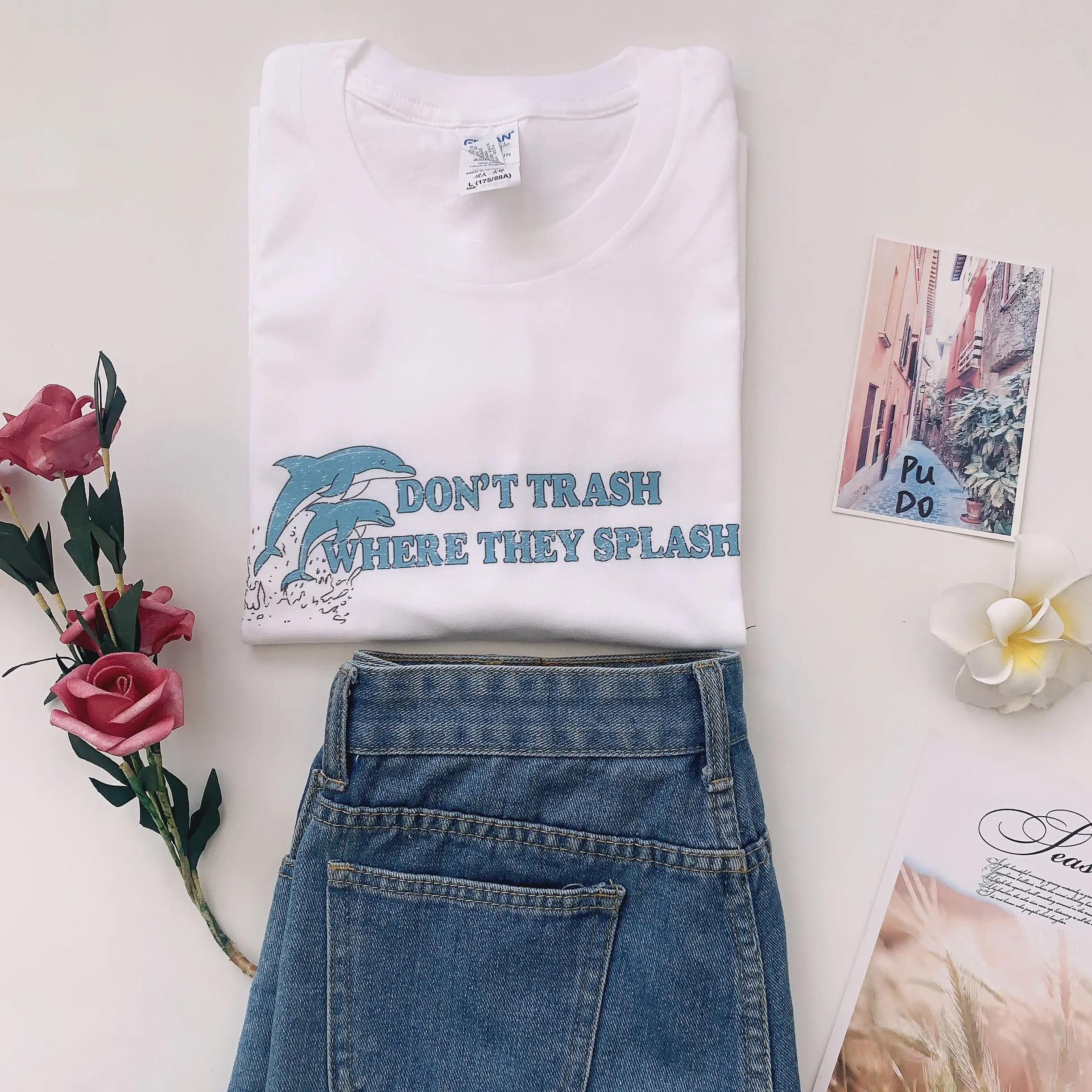 

VIP HJN не мусорное ведро, где они всплеск футболка с дельфинами Tumblr с модным животным экономия надписью Футболка Повседневная футболка с коро...