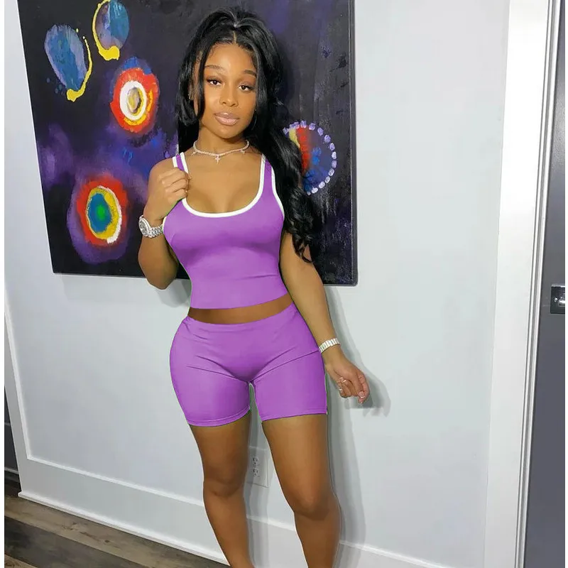 

Sexy Women 2PCS Sports Set Female Sleeveless Tank Top Bra Fitness Shorts Running Gym Sports Homewear Clothes Suit